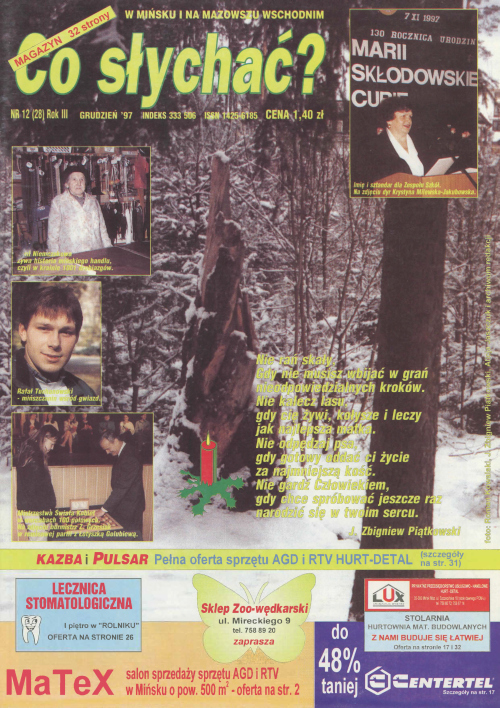 Okładka gazety Co słychać? - nr 12 (28) 1997